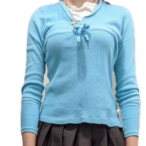 Babydoll Baby Blue Longsleeve Ribbon/Bow Top